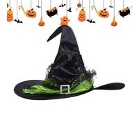 Generisch Chapeau de sorcière d'Halloween - Chapeau de sorcière en velours dense plissé étoile - Design chauve-souris araignée - Accessoire de costume pour adultes - Confortable - Chapeau de cosplay