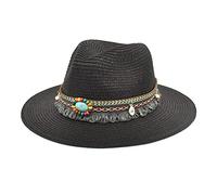 Generisch Chapeau d'équitation rétro occidental 2025 pour adulte, ceinture en cuir, large casquette, chapeau de paille, chapeau de pêche taille 50, Noir , taille unique