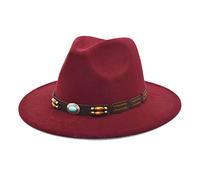 Generisch Chapeau d'équitation unisexe rétro occidental pour adulte ceinture en cuir large chapeau de paille chapeau de mariage femme, Bordeaux, taille unique