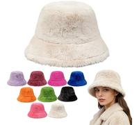 Generisch Chapeau d'hiver en fausse fourrure pour femme - Chapeau de pêcheur - Chapeau de cloche - Chapeau chaud - Pour fille - Accessoire de mode élégant - Couleur unie, O beige., taille unique