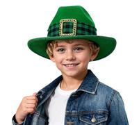 Generisch Chapeau irlandais en feutre vert pour enfants avec bande à carreaux et boucle dorée pour la Saint Patrick, fête à thème, spectacle sur scène, Leprechaun Irlande, accessoire de fête