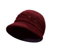 Generisch Chapeau pour adolescent en laine, chaud, rembourré, casquette en coton imprimé, Bordeaux, taille unique
