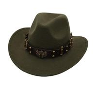Generisch Chapeau western de style cowboy jazz bowler chapeau de bowling avec décoration chapeau ethnique, vert, taille unique
