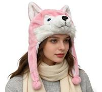 Generisch Chapeaux d'animaux - Peluche de coton 50 x 30 cm - Costume de dessin animé mignon, doux et chaud - Avec boucles d'oreilles et chapeaux amusants pour, fête de randonnée, automne