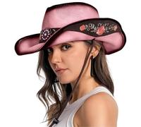 Generisch Chapeaux de cowboy pour femmes Chapeaux marron Chapeaux classiques en paille pour femmes Festival de musique Fête Plage, Rose, taille unique