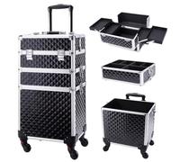 Generisch Chariot de maquillage de salon 3 en 1 - Grande capacité amovible et verrouillable sur roulettes, Noir classique, Taille unique