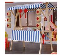 Generisch Chariot de présentation pliable - Étal de marché en bois avec auvent et nappe - Idéal pour glace, hot dogs, café, bonbons, gâteaux et jouets - Stand de rue portable