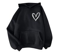 Generisch Chat Sweat-shirt à manches longues, chemisier, pull, couleur unie, avec capuche, extension de chemise pour femme, Noir , XXL
