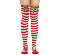 Generisch Chaussettes de Noël pour femmes Chaussettes de Noël Enfants Rouge Noir Collants Rayés Bas blancs au-dessus du genou Chaussettes de Noël Chaussettes de Noël, A07 rouge, taille unique