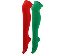 Generisch Chaussettes de Noël pour femmes Chaussettes de Noël Enfants Rouge Noir Collants Rayés Bas blancs au-dessus du genou Chaussettes de Noël Chaussettes de Noël, A26 rouge, taille unique