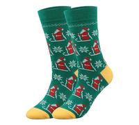 Generisch Chaussettes de Noël pour hommes et femmes, chaussettes amusantes et mignonnes avec motifs de Père Noël, renne, bonhomme de neige, bonbons, chaussettes de Noël pour hommes 43-46 courtes, Vert