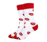 Generisch Chaussettes de Saint-Valentin 2026 pour femme en forme de cœur, chaussettes mi-longues de couleur contrastée, Rouge pastèque, taille unique