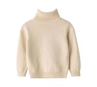 Generisch Chaussettes pour enfants bébé fille pull nouveau-né tout-petit col rond tricot sweat-shirt hiver pull tops col roulé vêtements New Born Baby, beige, 9-10 ans