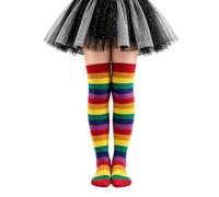 Generisch Chaussettes rayées au-dessus du genou pour chaussettes longues côtelées douces en coton, idéales pour la vie quotidienne, les loisirs, l'école, l'extérieur (rouge, 6-12 ans)