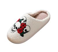Generisch Chaussons confortables pour femme avec broderies pour l'intérieur et l'extérieur - Confortables - Décontractées - Hiver, Blanc., 45 EU