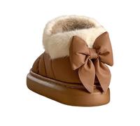 Generisch Chaussons d'hiver chauds avec nœud en satin, semelles intérieures tricotées, bottes d'hiver épaisses pour l'extérieur, bottes confortables avec talon, kaki, 38 EU