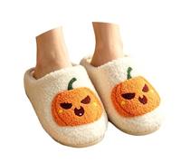 Generisch Chaussons d'hiver chauds d'Halloween pour femme - Pantoufles douillettes avec semelle antidérapante pour l'intérieur - Doublure en peluche avec bout fermé - Idéal pour les jours froids à la