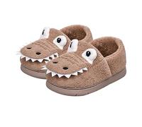 Generisch Chaussons d'hiver chauds en peluche mignon dinosaure chambre maison chaussures d'intérieur chaussons filles 32, kaki, 29 EU