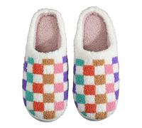 Generisch Chaussons d'hiver chauds pour homme et femme avec mousse à mémoire de forme, motif écossais multicolore, grande taille, rembourré, en coton, A02