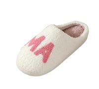 Generisch Chaussons d'hiver confortables en laine synthétique à mémoire de forme pour femme - Chaussons doux et confortables avec un joli design brodé pour la détente quotidienne, Blanc., 43 EU