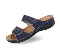 Generisch Chaussons élégants pour femme avec strass pour un look décontracté au quotidien. Parfaites pour les tenues d'été. Dessus en cuir exquis et talon compensé., Marine, 43 EU