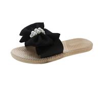 Generisch Chaussons larges et d'extérieur pour femme, pantoufles avec nœud pour sortir, maison, salle de bain, vacances, plage, loisirs, pantoufles bleues pour femme