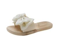 Generisch Chaussons larges et d'extérieur pour femme, pantoufles avec nœud pour sortir, maison, salle de bain, vacances, plage, loisirs, pantoufles bleues pour femme