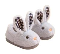 Generisch Chaussons tendance pour l'automne et l'hiver pour fille avec fond plat, doux, chaud et confortable, couleur unie, forme de lapin de dessin animé, gris, 34 EU