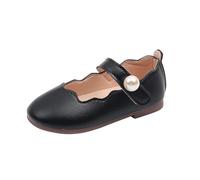 Generisch Chaussures à Bouche Carrée pour Filles Mode Grandes Perles pour Filles Chaussures de Couleur Unie Chaussures de Danse à Semelle Souple M 31, Noir , 23 EU