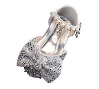 Generisch Chaussures antidérapantes pour enfants, spectacle de danse, princesse, strass, nœud et boucle en perles, argenté, 22.5 EU