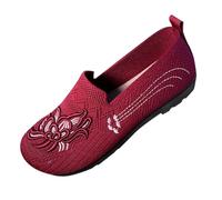 Generisch Chaussures basses pour femme élégantes avec talon - Couleur unie - Respirantes - Tricot exquis - Broderie exquise - Chaussures plates confortables - Chaussures hautes pour femme - Noir