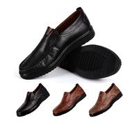 Generisch Chaussures basses pour homme, légères à enfiler en cuir véritable, chaussures d'affaires en cuir pour la conduite, Noir , 43