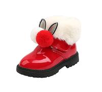 Generisch Chaussures chaudes et confortables pour bébé - Chaussures de princesse - Mode boules de cheveux - Bottes de neige - Chaussures douces pour bébé - Ballerines, rouge, 28.5 Little Kids