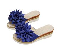 Generisch Chaussures compensées en laine synthétique à mémoire de forme - Pour femme - Pantoufles décontractées - Coupe classique - Sandales pour femme, bleu, 43 EU