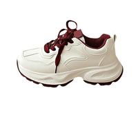 Generisch Chaussures de course à plateforme en cuir pour femme - Chaussures | Chaussures de sport antidérapantes avec lacets, chaussures de marche légères avec semelle surélevée, chaussures sportives et