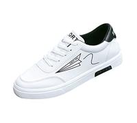Generisch Chaussures de course pour homme - En cuir plat - Antidérapantes - Confortables - Légères - Douces - Avec lacets, Blanc., 39 EU