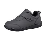 Generisch Chaussures de loisirs en cuir pour homme diabétiques - Coupe large - Sans lacets - Fermeture réglable - Semelle plate souple - Imperméable - Tailles 36 à 45, gris foncé, 39 EU