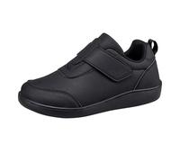 Generisch Chaussures de loisirs en cuir pour homme diabétiques - Coupe large - Sans lacets - Fermeture réglable - Semelle plate souple - Imperméable - Tailles 36 à 45, Noir , 45 EU
