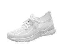 Generisch Chaussures de sport pour femme - Élégantes - Couleur unie - Antidérapantes - Chaussures blanches décontractées - Respirantes - Lacets légers en maille, Blanc., 37 EU