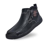 Generisch Chaussures décontractées pour homme, baskets hautes en cuir, pantoufles confortables avec semelle plate, pour un usage quotidien avec des jeans, toute la saison, Noir , 40 EU