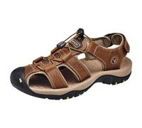 Generisch Chaussures d'été pour homme - En cuir - Sandales de loisirs - Résistantes à l'usure - Séchage rapide - Sandales plates épaisses - Confortables - Semelle souple, marron, 47 EU