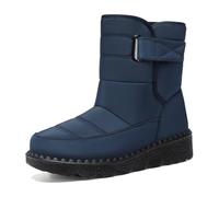Generisch Chaussures d'hiver pour femme - Bottes d'hiver chaudes doublées - Bottes de neige pour femme - Bottes de neige mi-carf - Bottes en cuir à lacets isolées, bleu foncé, 43 EU