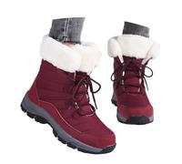 Generisch Chaussures d'hiver pour femme - Doublées - Imperméables - Antidérapantes - Plates - Chaussures de randonnée - Bottes de neige confortables - Bottes plates - Chaussures de trekking, rouge, 40