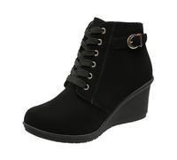 Generisch Chaussures d'hiver pour femmes avec talon compensé et plateforme - Bottines à lacets chaudes et confortables - Style 35 pour filles, Noir , 38 EU