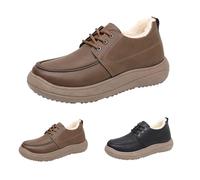 Generisch Chaussures d'hiver pour homme - Avec doublure en peluche - Bottines en cuir avec coussin d'air - Semelle extérieure plate antidérapante - Tige courte - Imperméables - Chaussures pieds nus