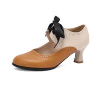 Generisch Chaussures élégantes Brogue Oxford pour femme avec talon bloc bas, lacets, bout rond fermé, chaussures de travail confortables pour extérieur, bureau, travail, mariage, loisirs, fête