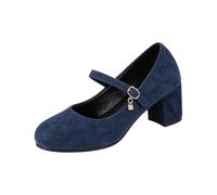 Generisch Chaussures élégantes pour femme avec talon bloc, sangle de cheville, bout rond fermé, chaussures de travail confortables, chaussures de mariage pour mariage, fête de la bière et fête, bleu