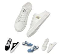 Generisch Chaussures en toile pour femme - Confortables - Antidérapantes - Chaussures de skate basses - Légères et respirantes - Chaussures en toile classiques - Sangles réglables, Blanc., 40 EU