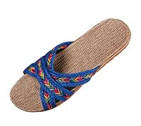 generisch Chaussures Femme 43 Porté Femmes Lin Hommes Chaussons Chaussons Chaussures Maison Sangle Casual Femmes Pantoufles Femmes Chaussures Argent Sandales, bleu, 40 EU