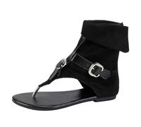 Generisch Chaussures Femme Hiver 39 Femmes Été Clip Orteil Sandales Romaines Plates Boucle de Ceinture en Denim, Grandes Sandales Hautes à Chevrons Bottes Cool Chaussures De Mariage Chaussures Femmes